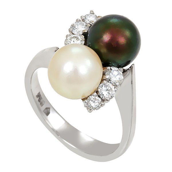 Ring, 18K, Weißgold, Perlen, Brillanten Detailbild #1
