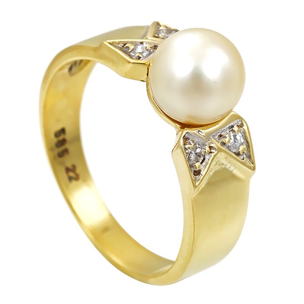 Damenring, 14K, Gelbgold, Perle, Diamanten Detailbild #1