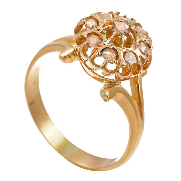 Ring, 14K, Gelbgold, Diamantrosen, Antikstil Detailbild #1