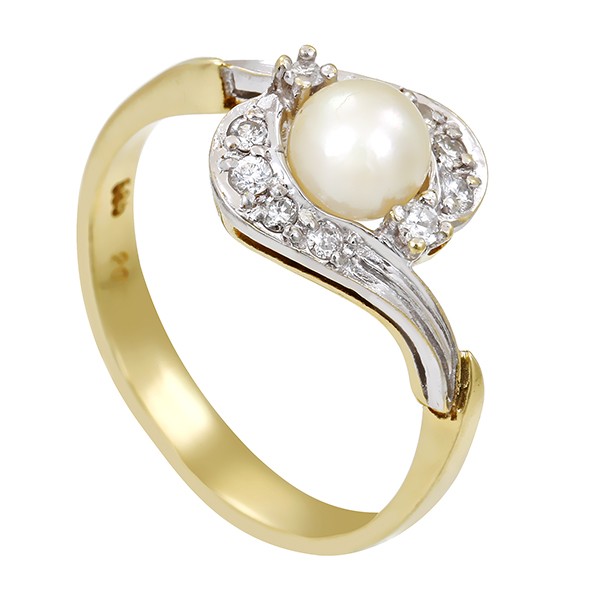 Ring, 14K, Gelb-/Weißgold, Perle, Brillanten 0,12 ct Detailbild #1