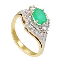 Damenring, 14K, Gelb-/Weißgold, Smaragd, Brillanten, Diamanten Detailbild #1