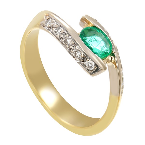 Ring, 14K, Gelb-/Weißgold, Brillanten, Samragd Detailbild #1