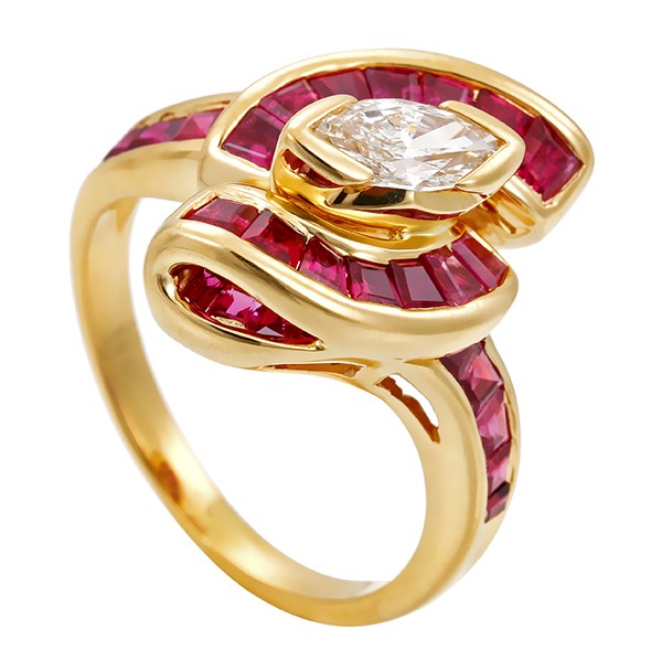 Ring, 18K, Gelbgold, Rubin, Diamant Detailbild #1