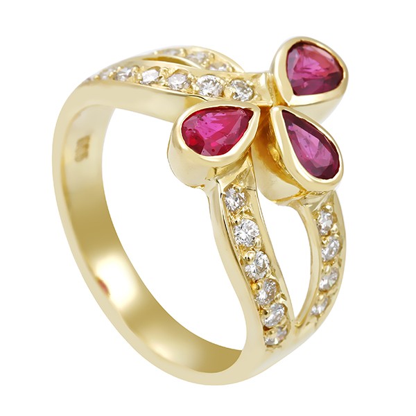 Ring, 14K, Gelbgold, Brillanten, Rubine Detailbild #1