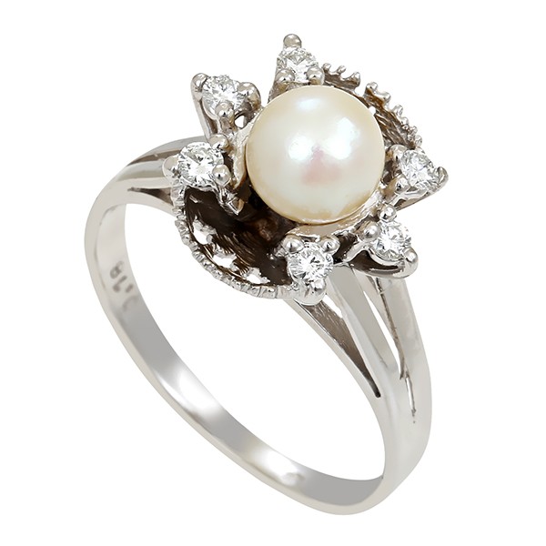 Ring,14K,Weissgold,Diamanten,Perle Detailbild #1