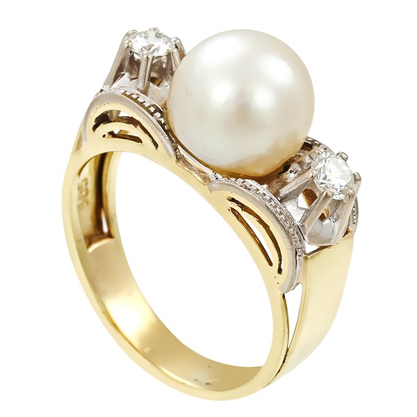 Ring, 14K, Gelb-/Weißgold, Perle, Brillanten 0,30 ct Detailbild #1