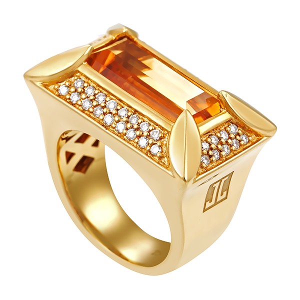 Ring, 18K, Gelbgold, Citrin, Brillanten 0,50 ct Detailbild #1