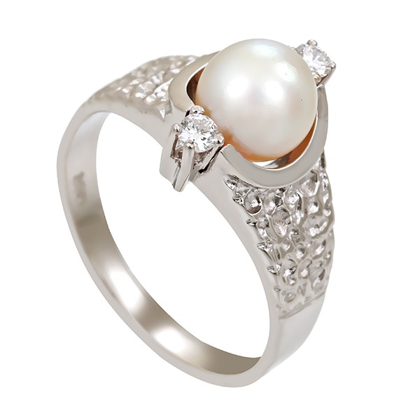 Ring, 14K, Weißgold, Perle, Brillanten Detailbild #1