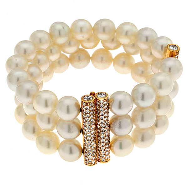 Perlenarmband, 18K, Gelbgold, Brillanten Detailbild #1