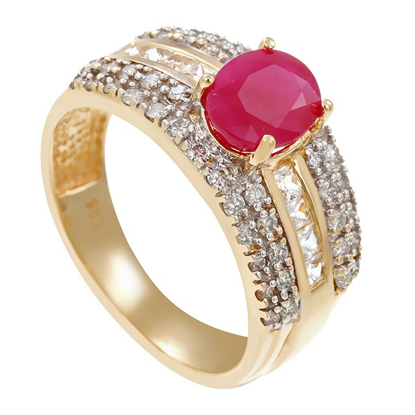Ring, 14K, Gelb-/Weißgold, Rubin behandelt, Diamanten, Brillanten Detailbild #1