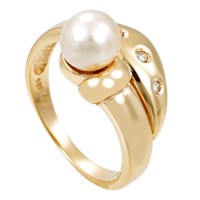 Ring, 14K, Gelbgold, Perle, Diamanten Detailbild #1