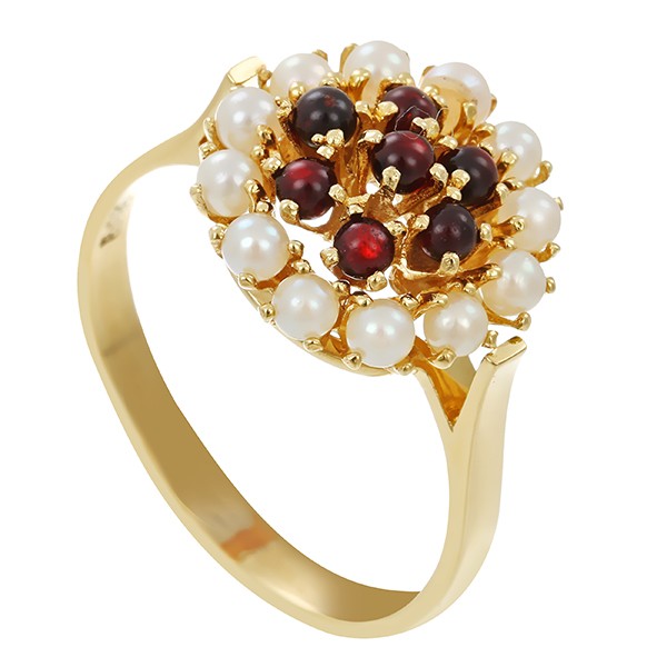Ring, 14K, Gelbgold, Perlen, Granate Detailbild #1