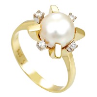 Ring, 14K, Gelbgold, Diamant(en), Perle(n) Detailbild #1