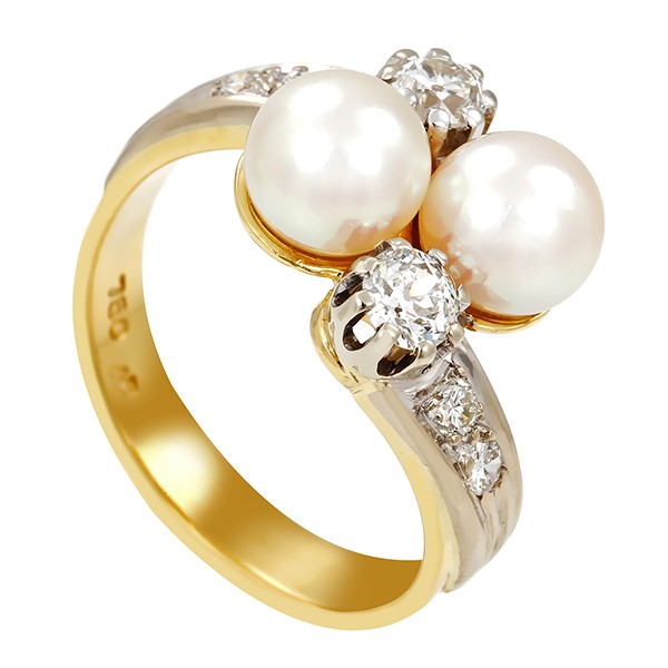 Ring, 18K, Gelb-/Weißgold, Perle, Brillant, Diamant Detailbild #1