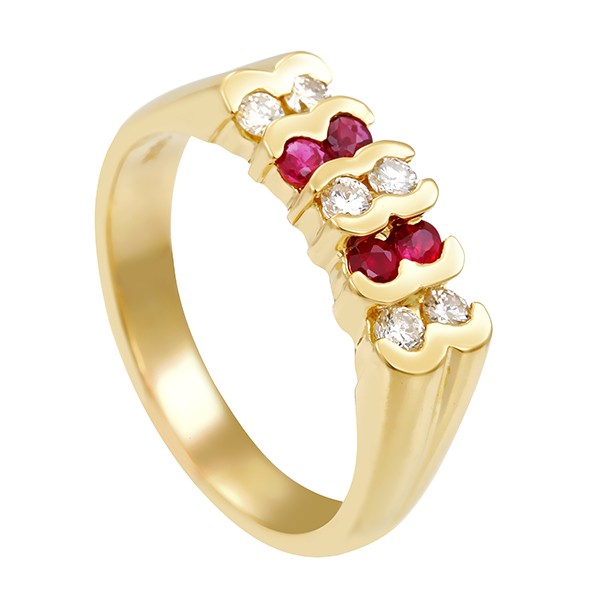 Ring, 18K, Gelbgold, Rubine, Brillanten Detailbild #1