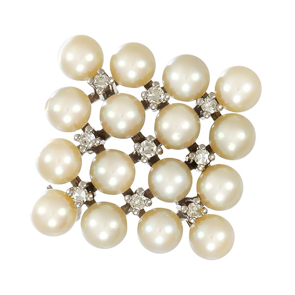 Brosche, 14K, Weißgold, Diamanten, Perlen Detailbild #1