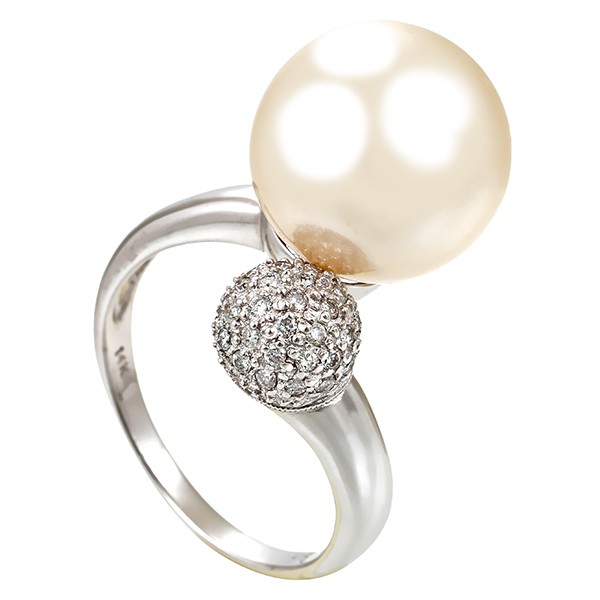 Ring, 14K, Weißgold,rhodiniert, Brillant , synthetische Perle Detailbild #1