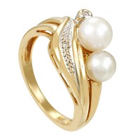 Ring, 14K, Gelb-/Weißgold, Perlen, Diamanten Detailbild #1