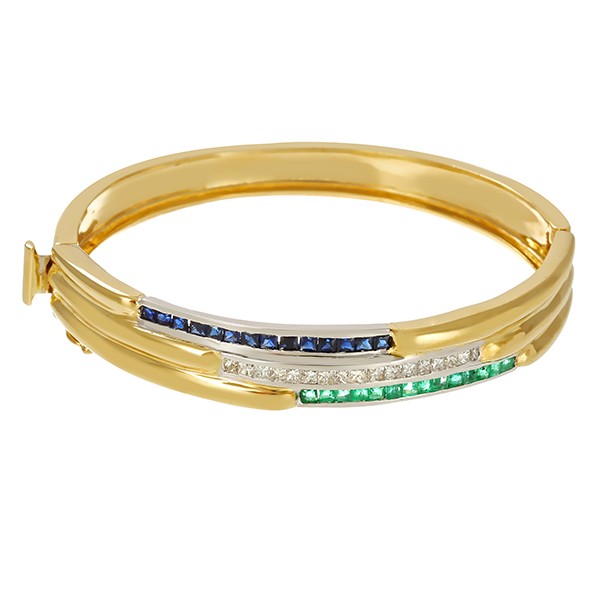 Armreif, 18K, Gelb-//Weißgold, Diamant, Smaragd, Saphir Detailbild #1