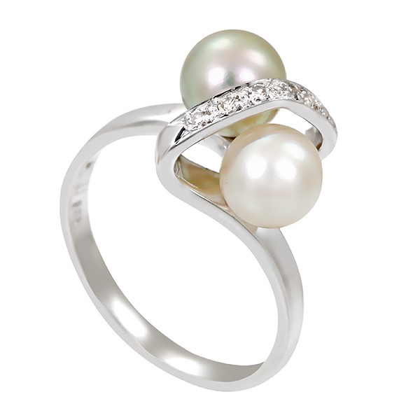 Ring, 14K, Weißgold, Perlen, Diamanten Detailbild #1