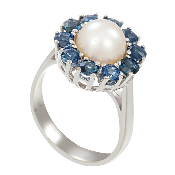 Ring, 18K, Weißgold, Perlen, Saphire Detailbild #1