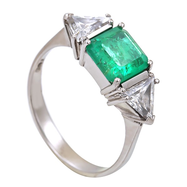 Ring, 18K, Weißgold, Diamanten, Smaragd Detailbild #1