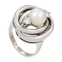 Ring, 14K, Weißgold, Perle, Brillant Detailbild #1