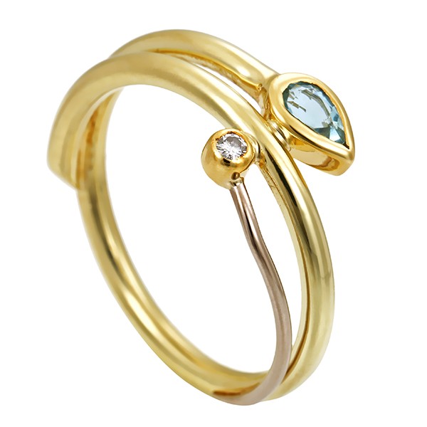 Ring, 14K, Gelb-/Weißgold, Topas blau, Brillant Detailbild #1