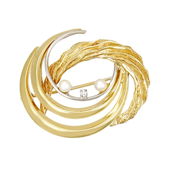Brosche, 14K, Gelb-/Weißgold, Diamant, Perlen Detailbild #1