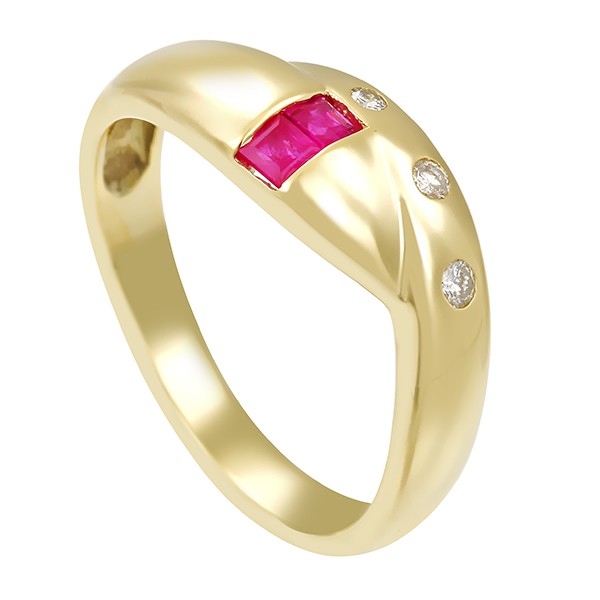 Ring, 14K, Gelbgold, Rubine, Brillanten Detailbild #1
