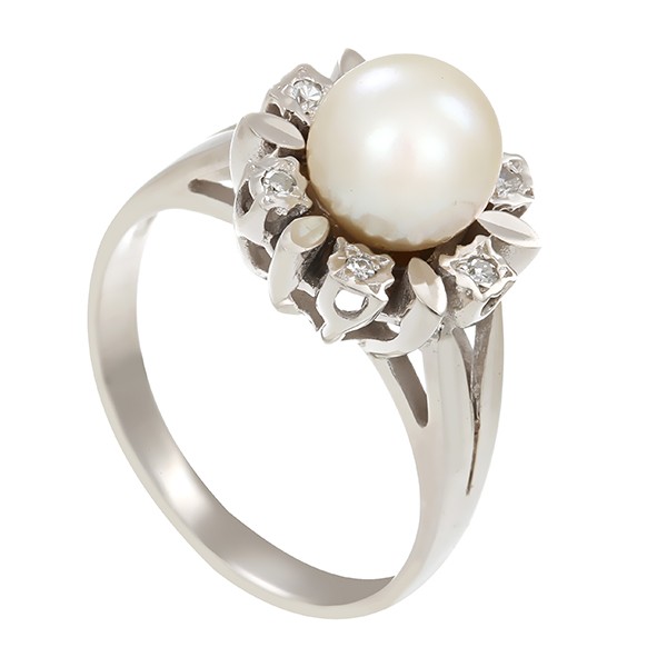 Ring, 14K, Weißgold, Perlen, Diamanten Detailbild #1