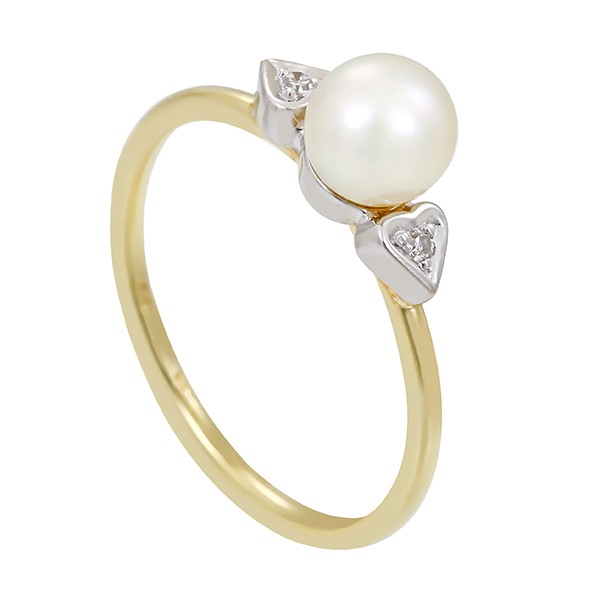 Ring, 14K, Gelb-/Weißgold, Perle, Diamanten, Herz Detailbild #1