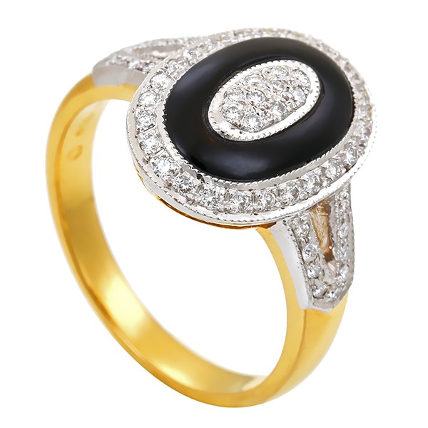 Ring, 18K, Gelb-/Weißgold, Brillanten, Onyx Detailbild #1