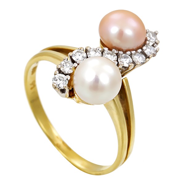 Ring, 14K, Gelbgold, Perlen, Diamant, Brillanten Detailbild #1