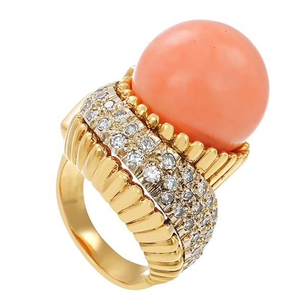 Ring, 18K, Gelbgold, Koralle, Diamant Detailbild #1