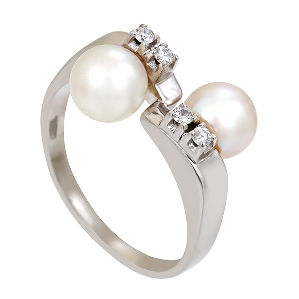 Ring, 14K, Weißgold, Perlen, Brillanten Detailbild #1