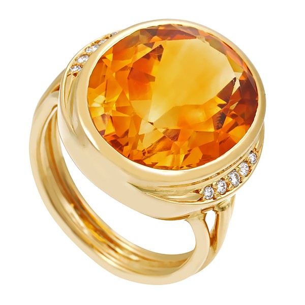 Ring, 18K, Gelbgold, Citrin, Brillanten Detailbild #1