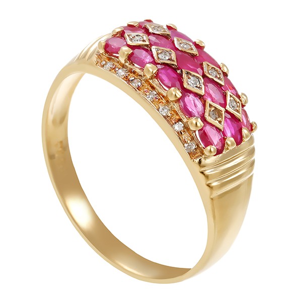 Damenring, 14K, Gelbgold, Rubin, Diamanten Detailbild #1