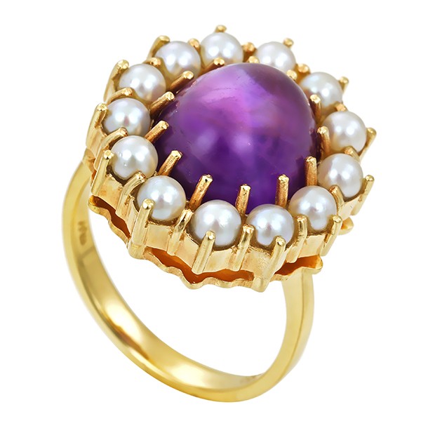 Ring, 14K, Gelbgold, Amethyst, Perlen Detailbild #1