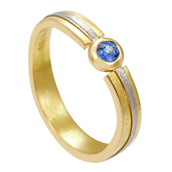 Ring, 18K, Gelbgold, Weißgold, Saphir Detailbild #1
