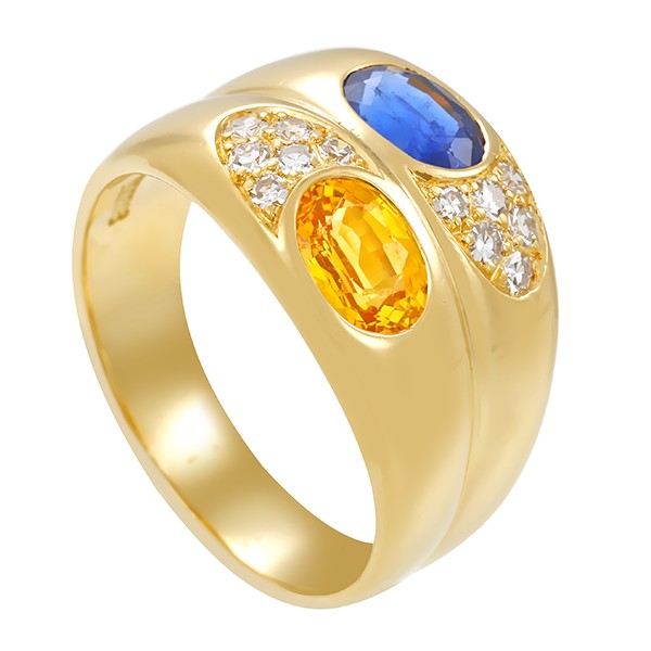 Ring, 18K, Gelbgold, Diamanten, Saphire Detailbild #1