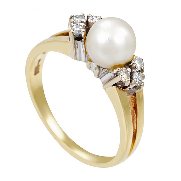 Ring, 14K, Gelbgold, Zuchtperle, Diamanten Detailbild #1