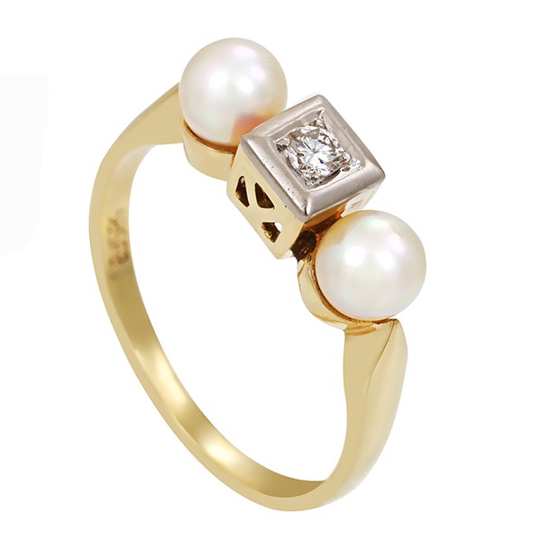 Ring, 14K, Gelb-/Weißgold, Perlen, Brillant Detailbild #1